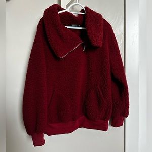Maroon 3/4 zip sherpa jacket